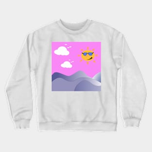 Morning cartoon landscape. Sun, cloud sky illustration Crewneck Sweatshirt